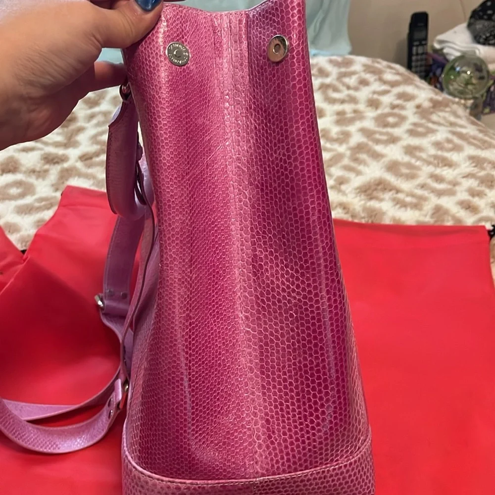 RARE NINA RAYE 90s VINTAGE DESIGNER Pink Satchel Bag  GENUINE SEA SNAKE SKIN
